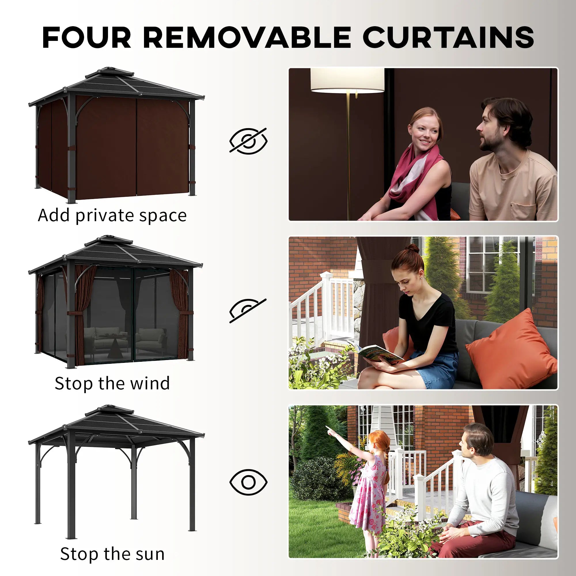 10' x 10' Hardtop Gazebo, 7mm Polycarbonate Roof, Netting And Curtains, Coffee Gazebos at Gallery Canada