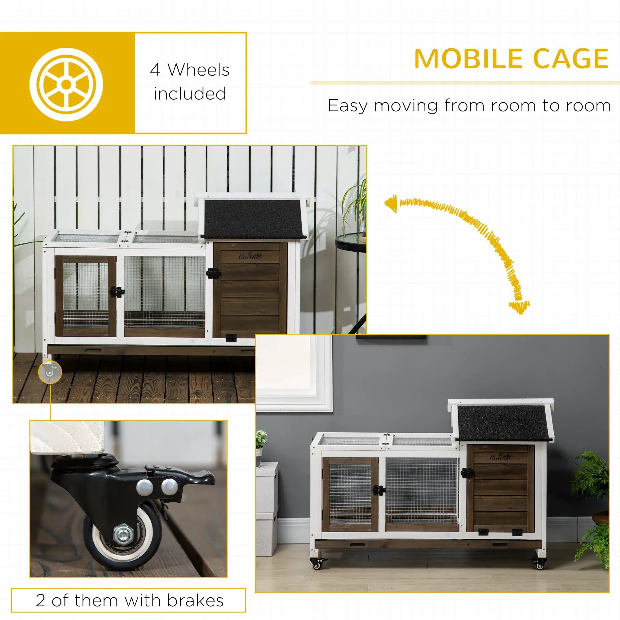 Rabbit Cage with Wheels, Ramp, Run, Tray, Indoor Outdoor Rabbit Hutch at Gallery Canada