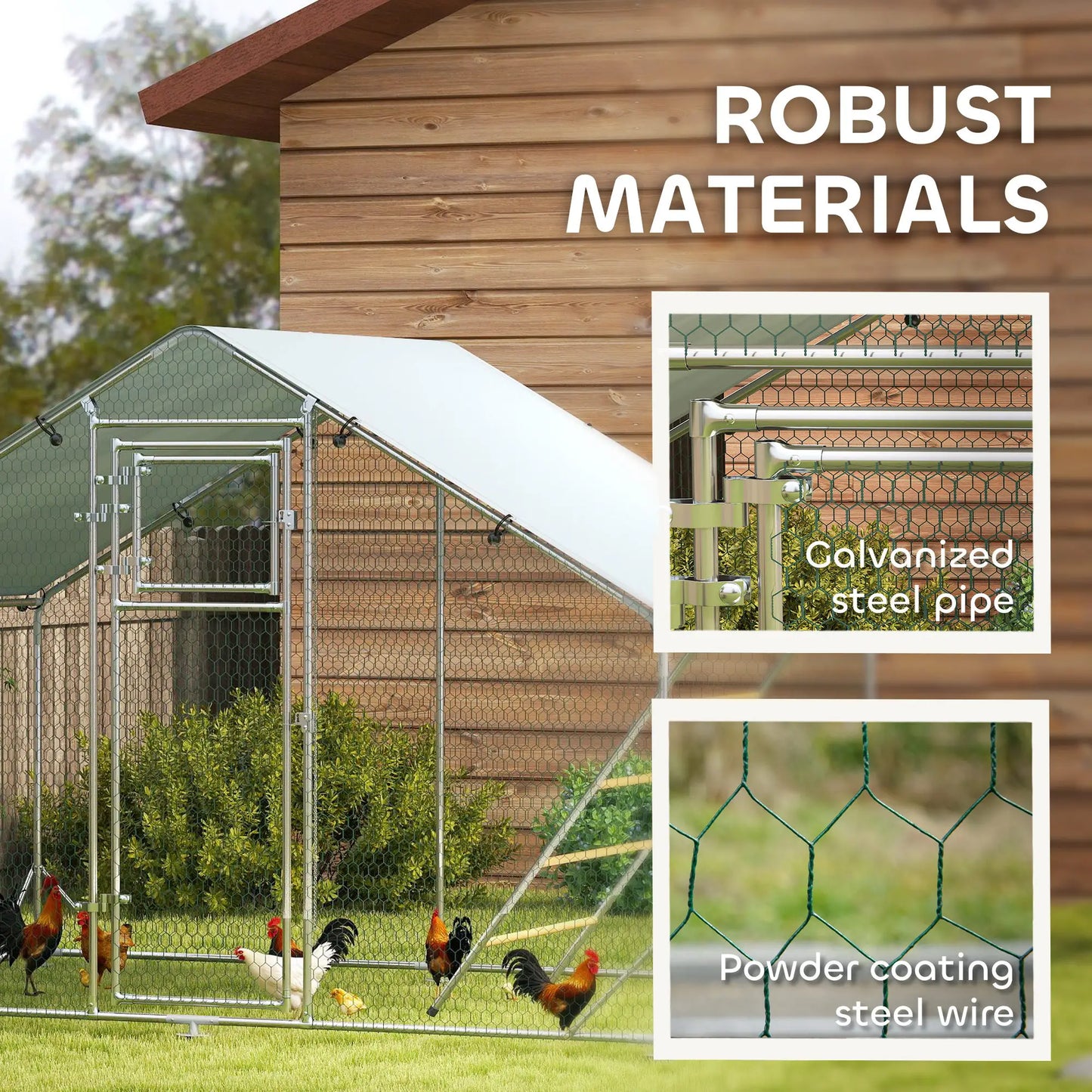 Large Metal Chicken Run, Waterproof UV-Resistant Cover, Feeding Door, Hanging Feeder, Perch for 6-8 Chickens Chicken Coops at Gallery Canada