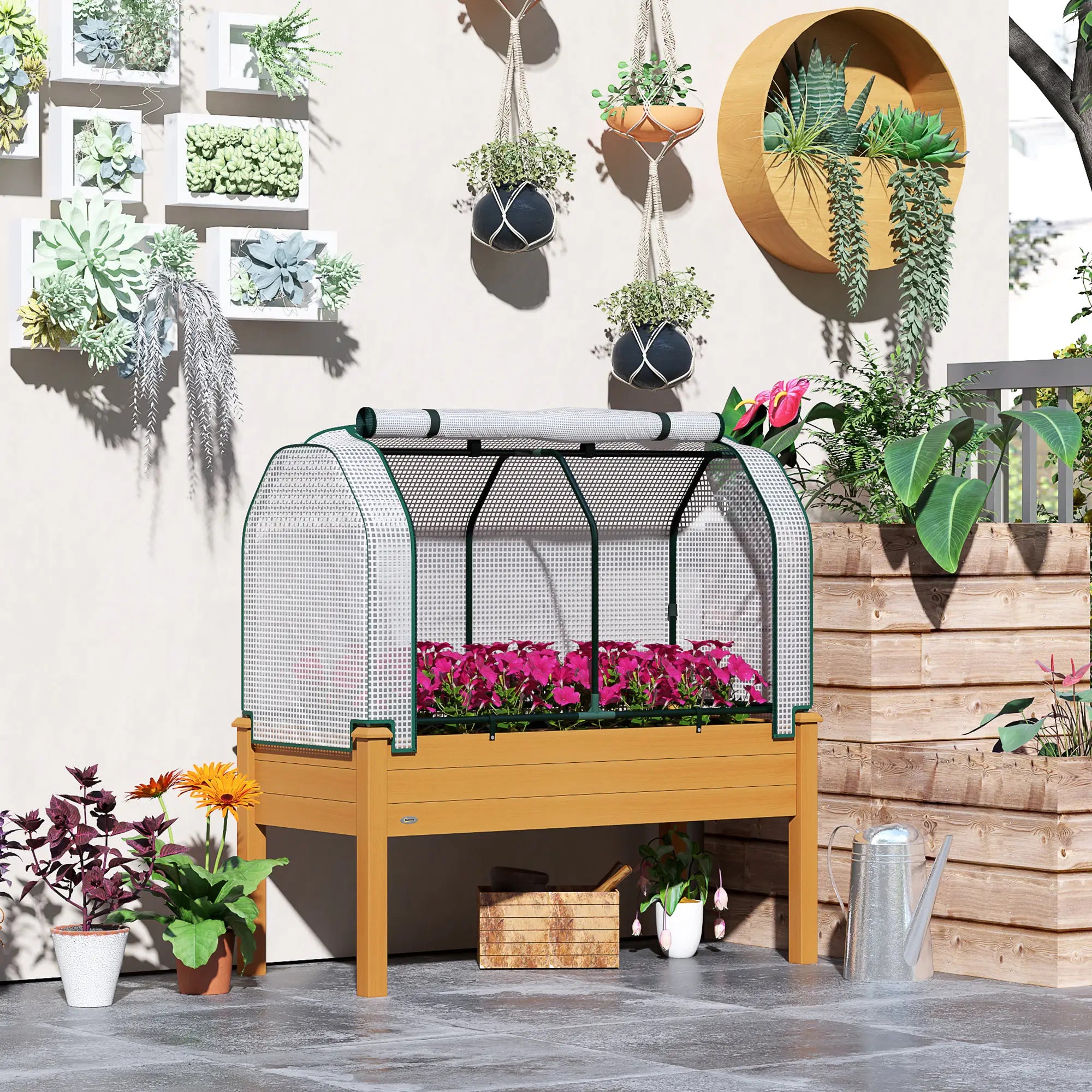 Raised Garden Bed, Wood Planter Box, PE Greenhouse Cover, Outdoor Elevated Elevated Garden Beds at Gallery Canada