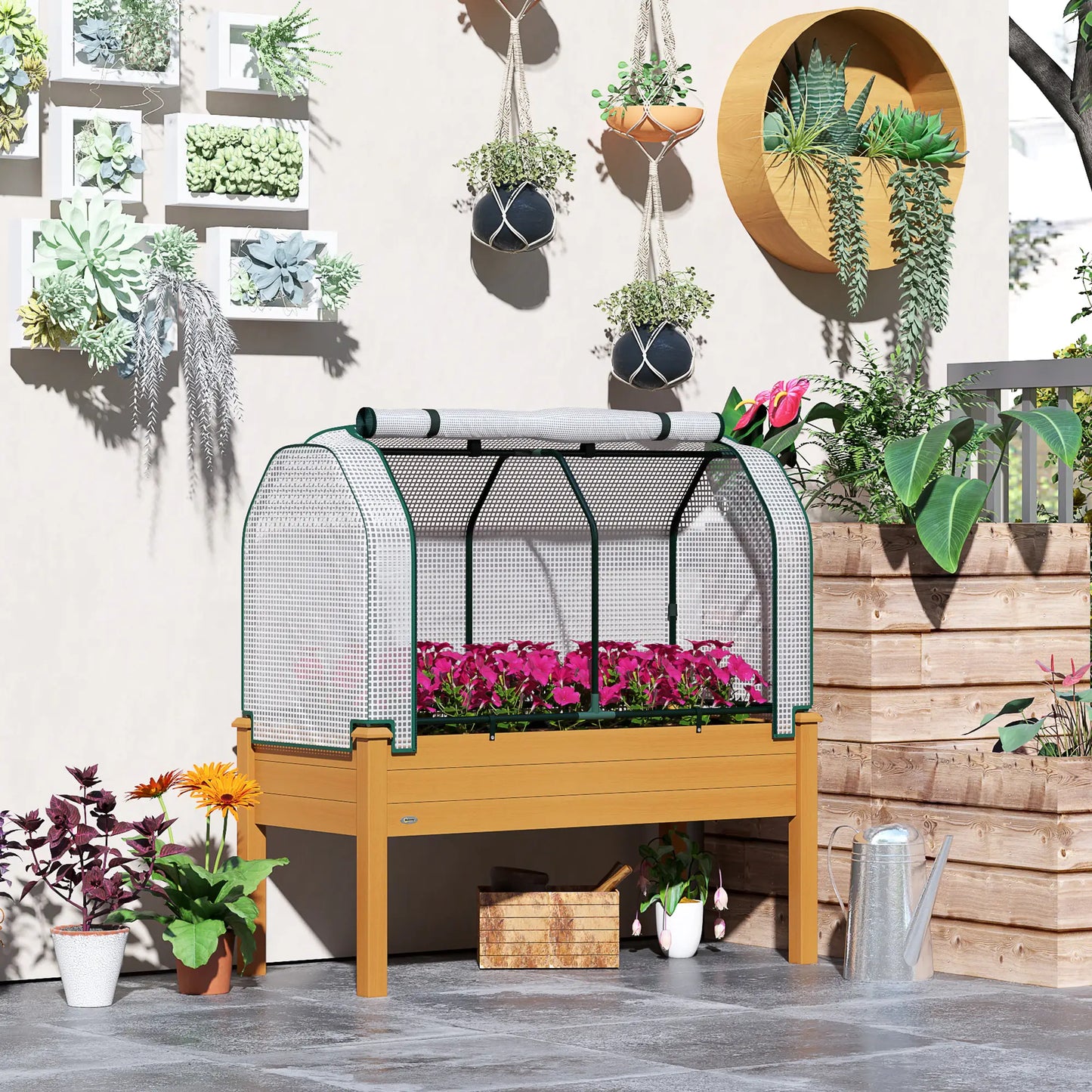 Raised Garden Bed, Wood Planter Box, PE Greenhouse Cover, Outdoor Elevated Elevated Garden Beds at Gallery Canada