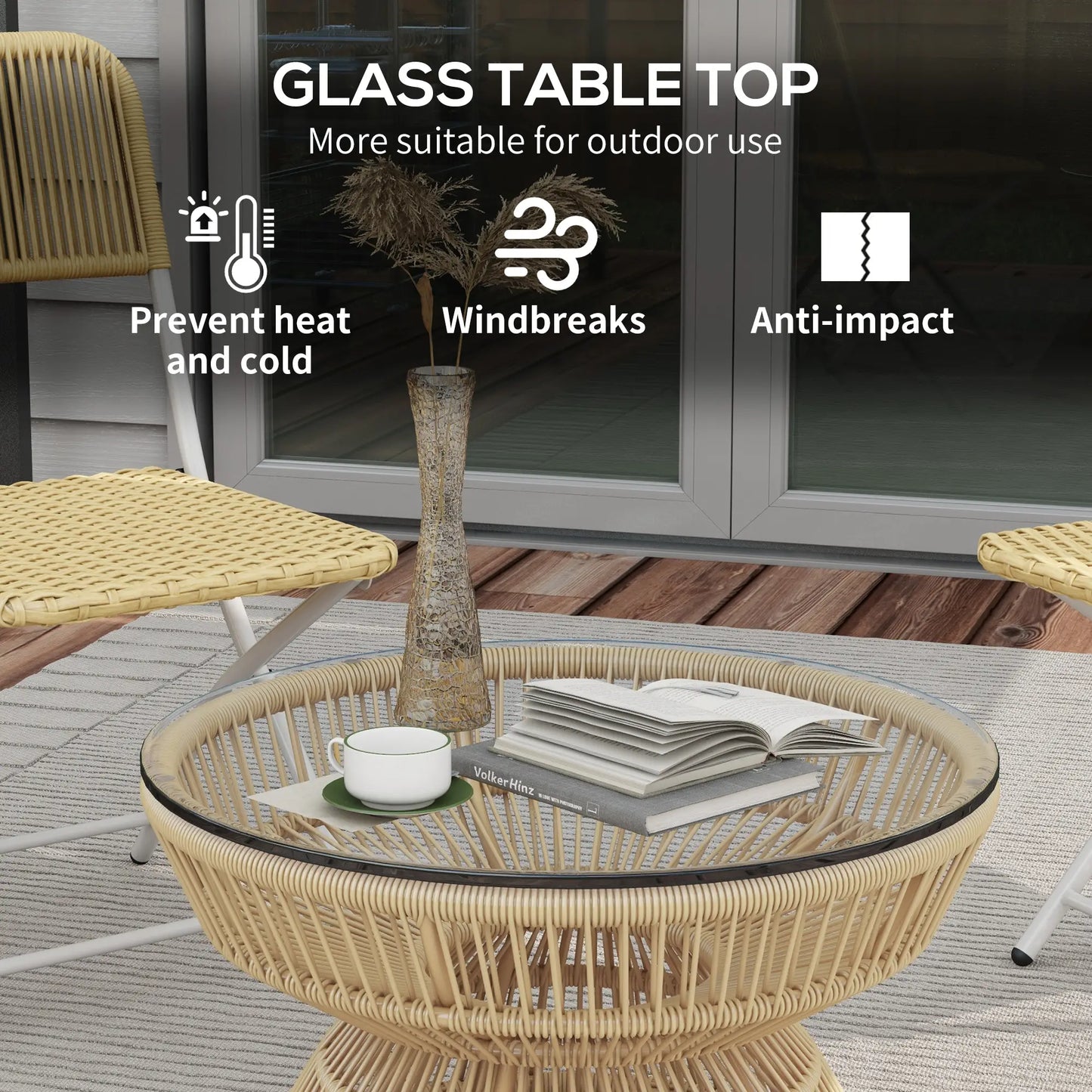 Rattan Outdoor Coffee Table, Tempered Glass Top, Steel Frame, Wicker Furniture Patio Side Tables at Gallery Canada