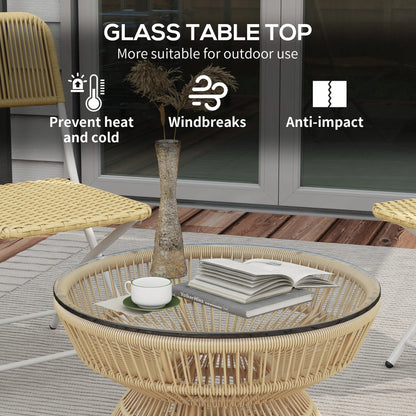 Rattan Outdoor Coffee Table, Tempered Glass Top, Steel Frame, Wicker Furniture Patio Side Tables at Gallery Canada