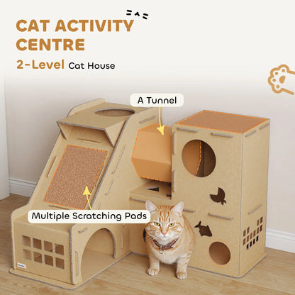 Multi-Level Cardboard Cat House, Corrugated Play Condo with Scratching Pads Cat Posts at Gallery Canada