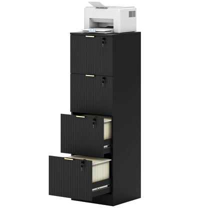 Lockable 4 Drawer Filing Cabinet, Adjustable Hanging Rails, Black Office Cabinets & Cupboards Black at Gallery Canada