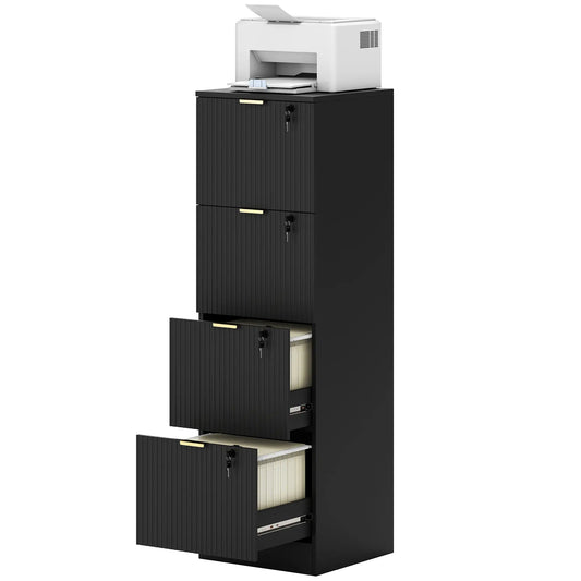 Lockable 4 Drawer Filing Cabinet, Adjustable Hanging Rails, Black Office Cabinets & Cupboards Black at Gallery Canada