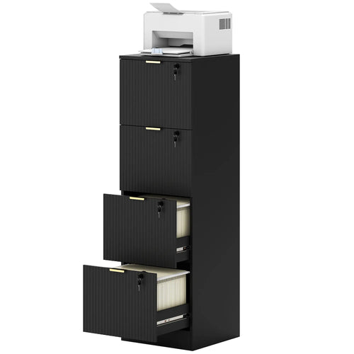 Lockable 4 Drawer Filing Cabinet, Adjustable Hanging Rails, Black