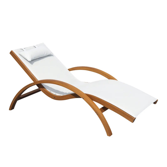 Outdoor Wood Sling Chaise Lounge, Garden Mesh Lounger, Cream Lounger Chairs Cream at Gallery Canada