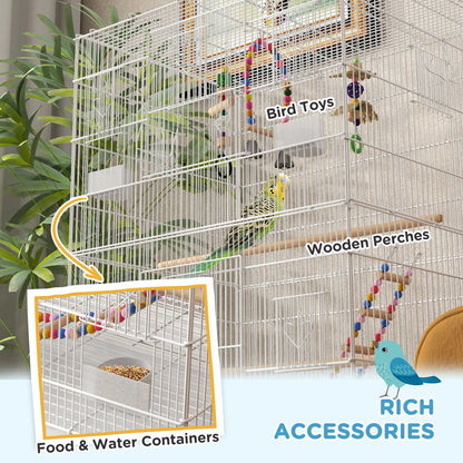 43" Bird Cage With Rolling Stand, Toys, For Budgies Canaries, White Bird Cages at Gallery Canada