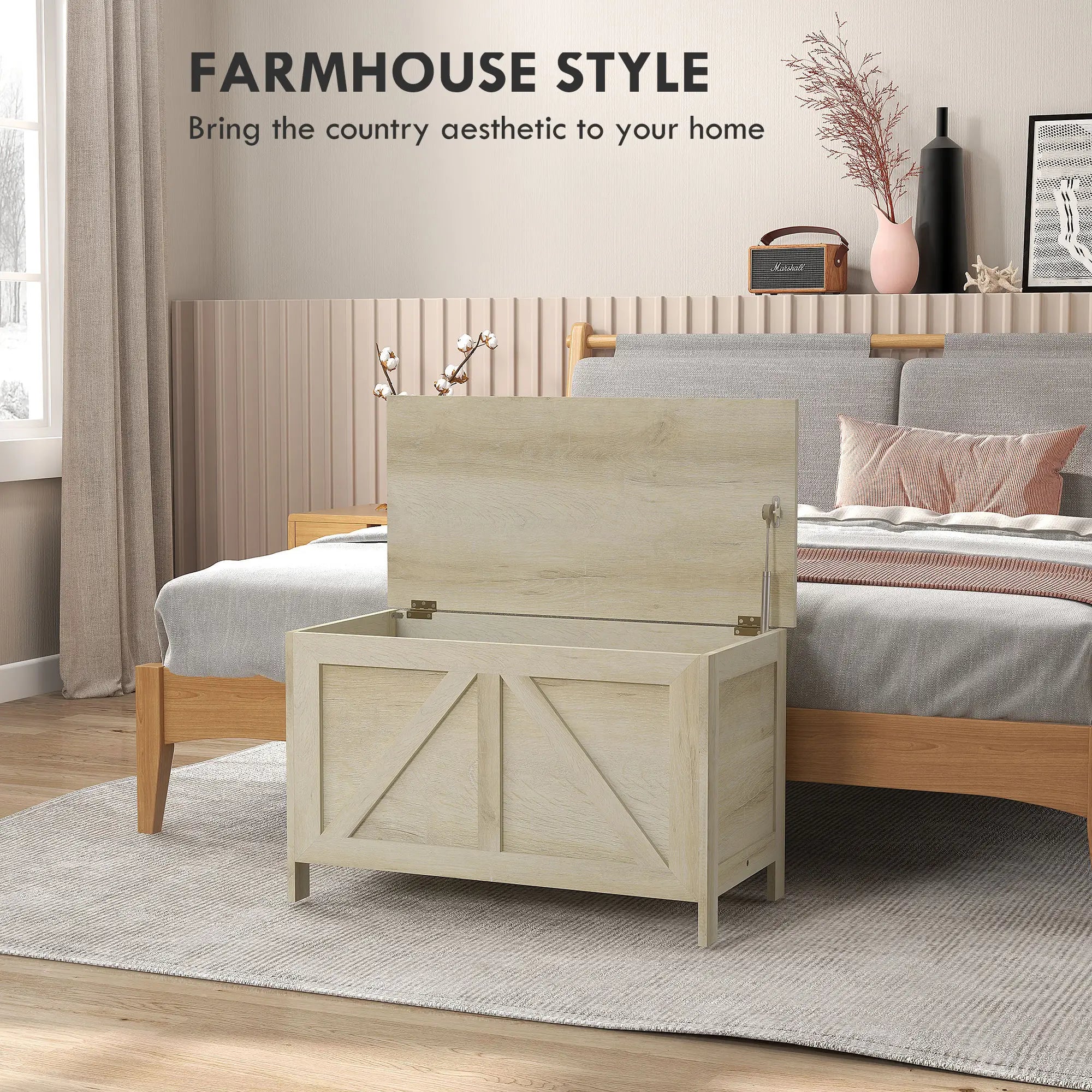 Farmhouse Storage Trunk Box Organizer, Safety Hinge, 100° Open Storage Cabinets at Gallery Canada