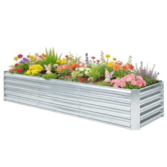 8 x 2.6 x 1.5ft Galvanized Raised Garden Bed, Reinforced Planter Box, Silver Galvanized Planter Boxes Silver at Gallery Canada