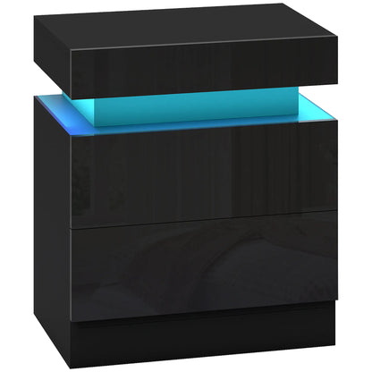 Nightstand, Bedside Table with LED Lights, 2 Drawers, Black Bedside Tables at Gallery Canada