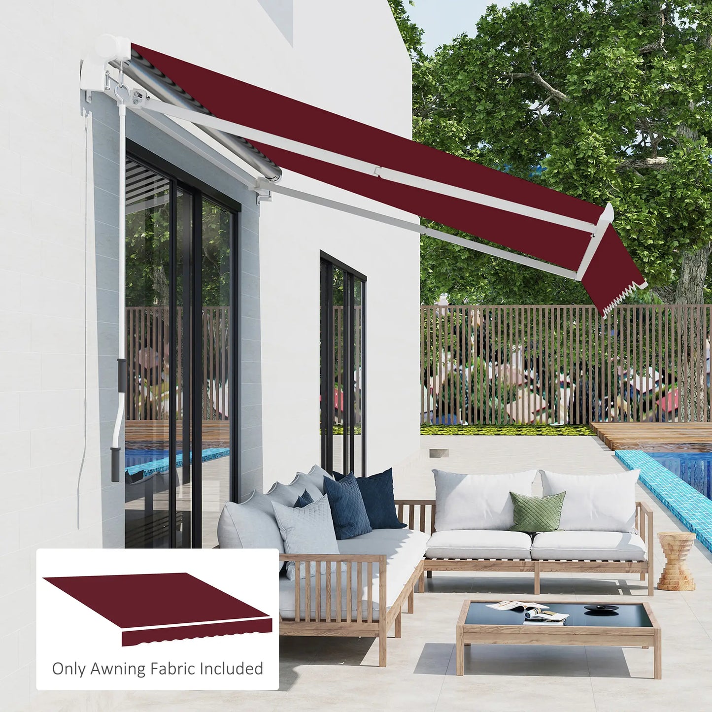 9' x 8' Outdoor Sunshade Canopy, Retractable Awning, UV Protection, Wine Red Awning Fabric Replacement at Gallery Canada