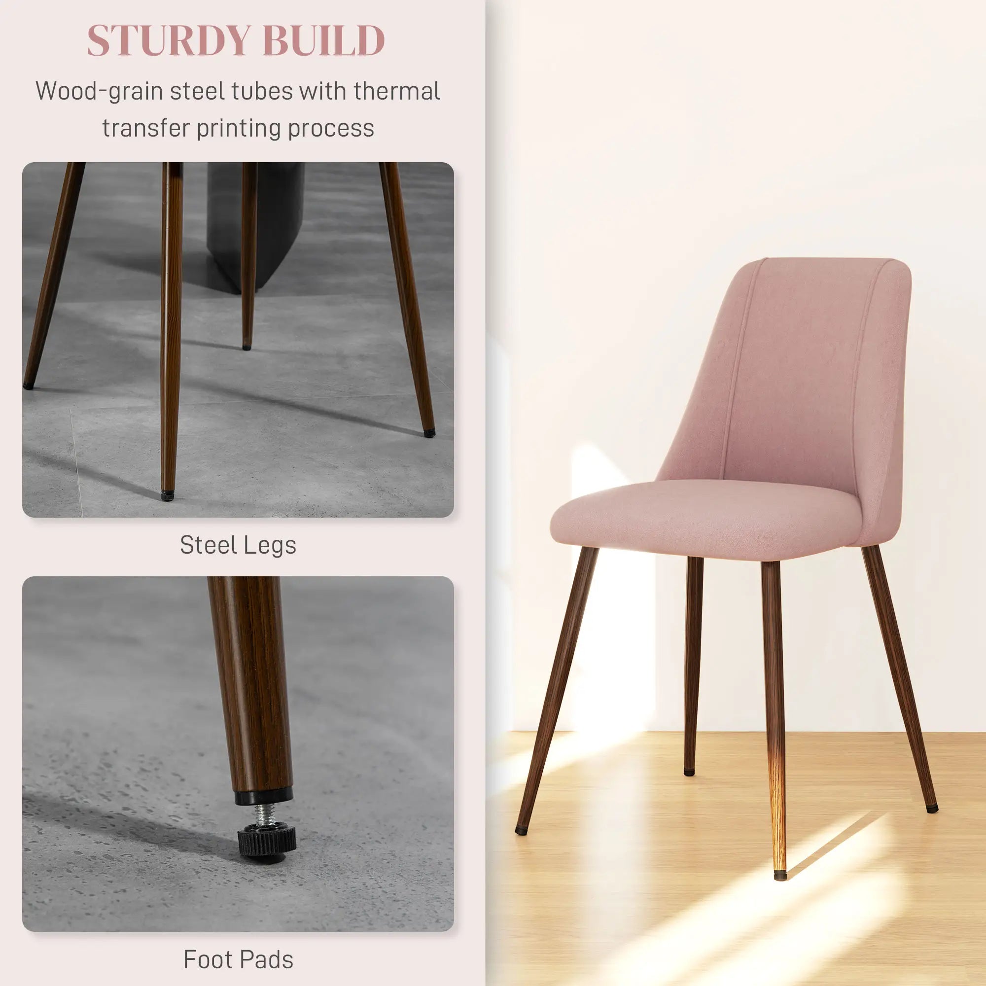 Upholstered Dining Chairs Set of 4, Velvet Accent Chair, Wood Leg, Pink Dining Chairs at Gallery Canada