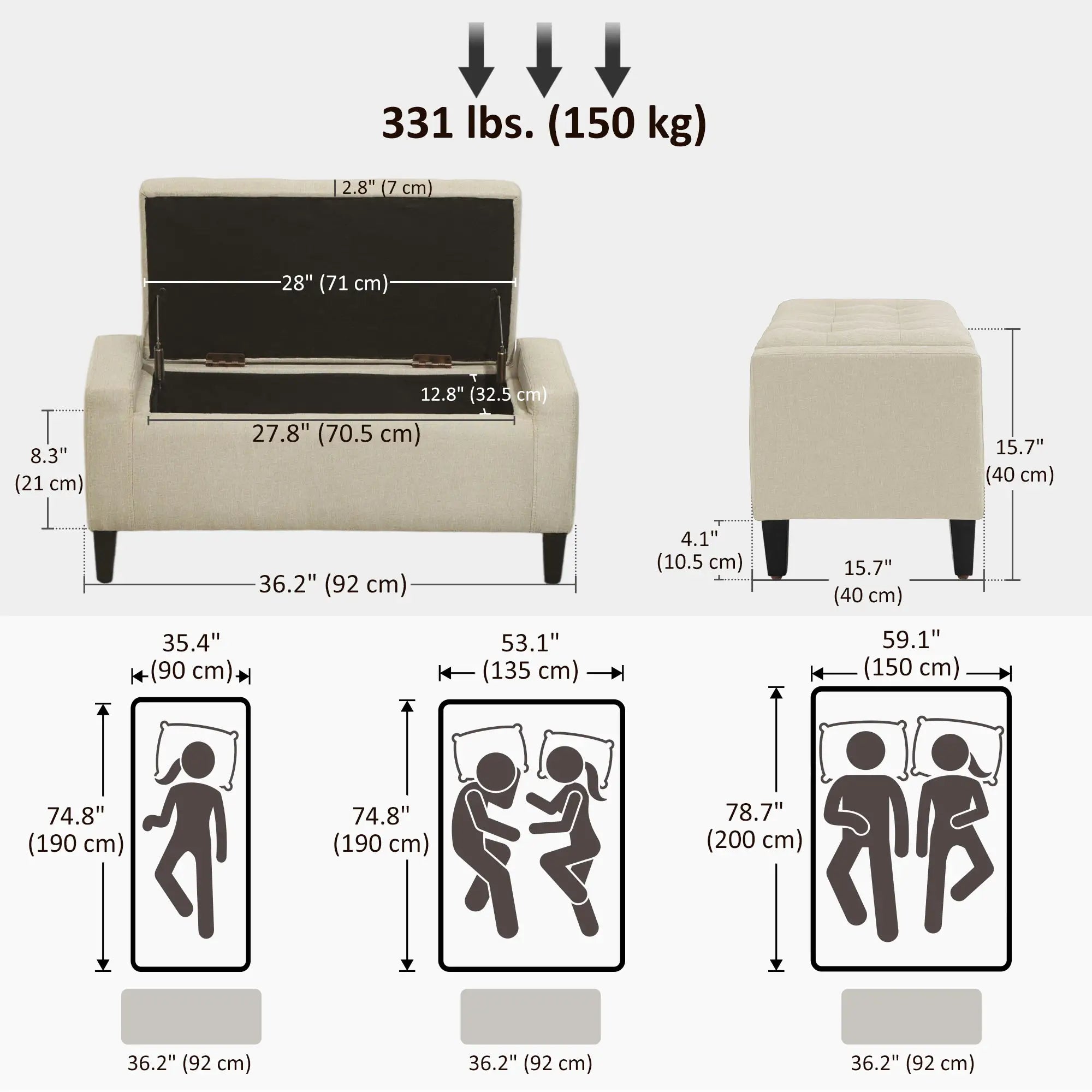 Storage Ottoman Bench, Tufted Linen Fabric, Flip Top, Beige Storage Ottomans & Benches at Gallery Canada