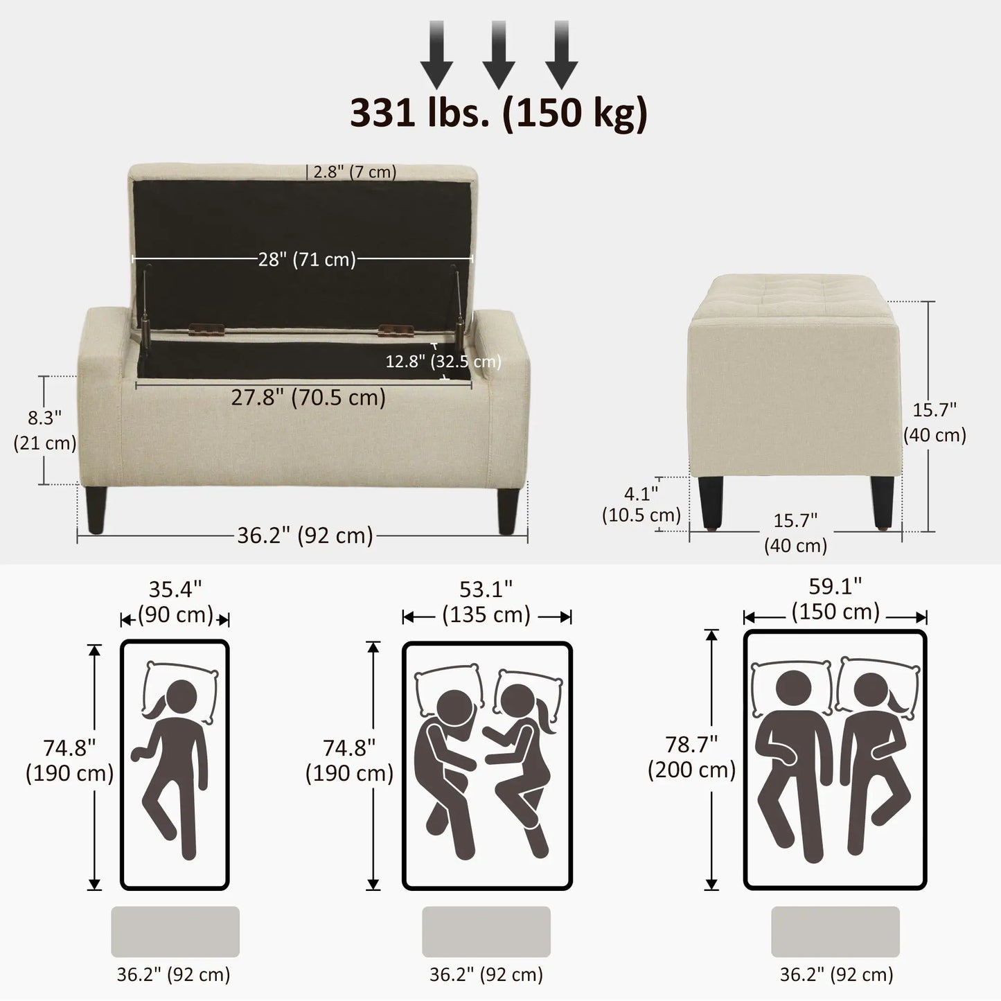 Storage Ottoman Bench, Tufted Linen Fabric, Flip Top, Beige Storage Ottomans & Benches at Gallery Canada