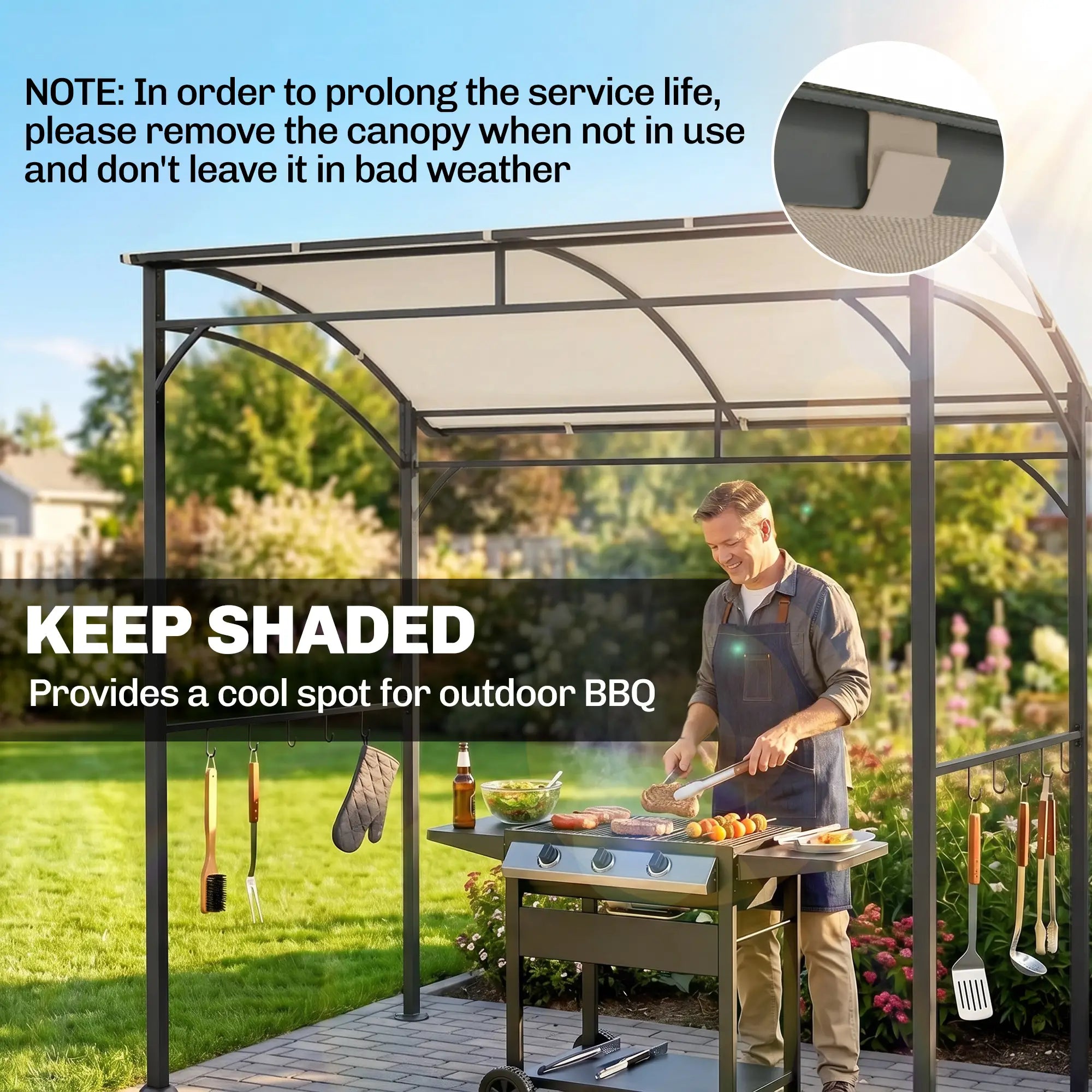 7' x 5' BBQ Grill Gazebo Tent, Steel Frame, Hooks, Beige BBQ Grill Gazebos at Gallery Canada
