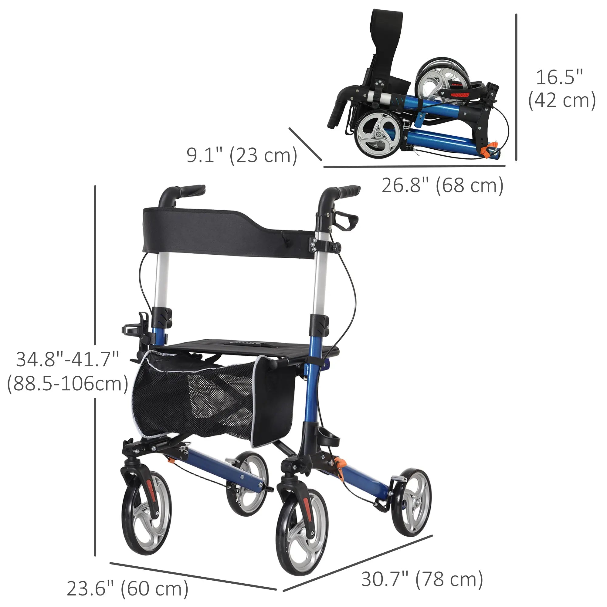 Lightweight Folding Walker, Large Seat, Adjustable Handle, Blue Knee Walker & Wheelchair Ramps at Gallery Canada