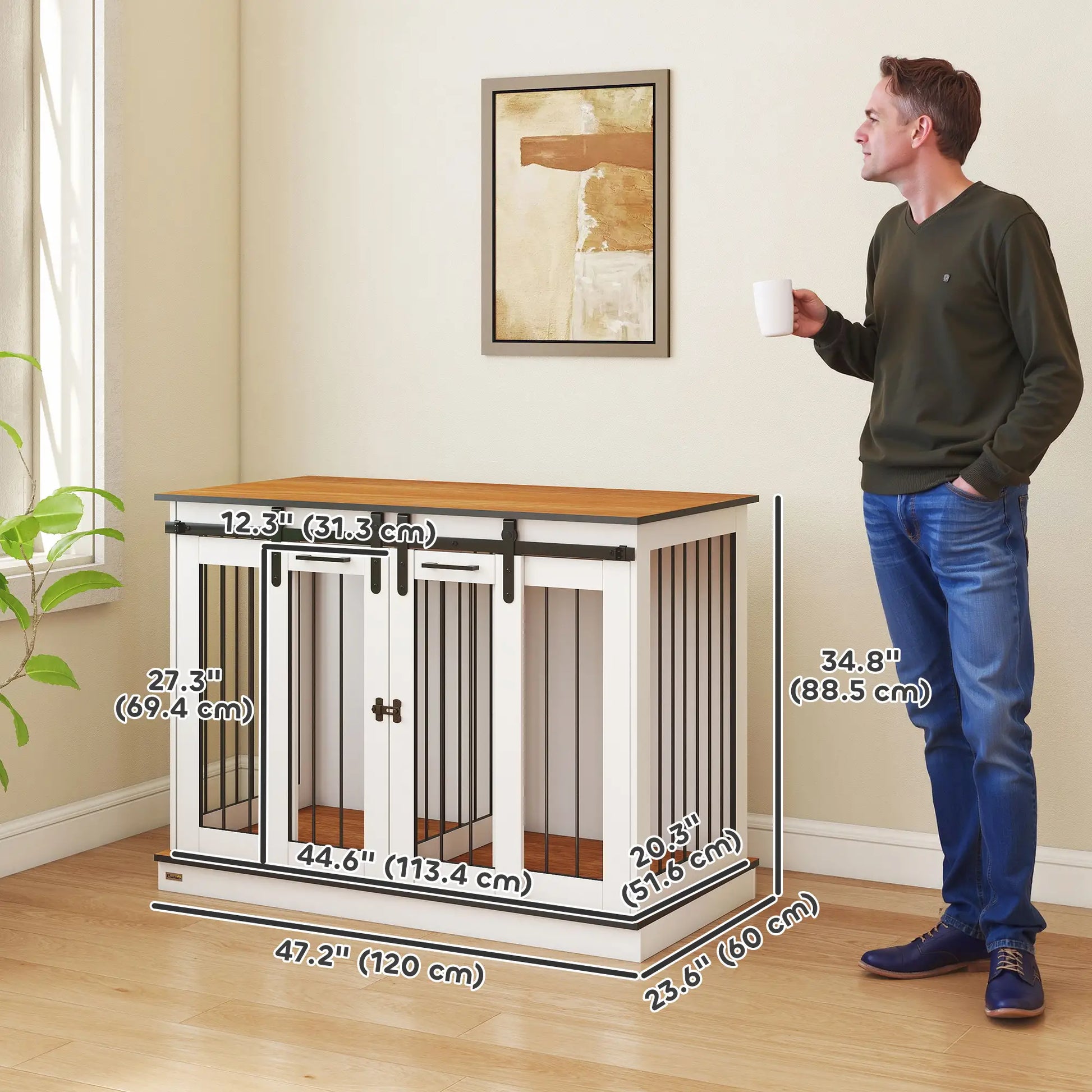 47in Wooden Dog Crate Furniture with Divider Panel, TV Stand, White Houses, Kennels & Pens at Gallery Canada