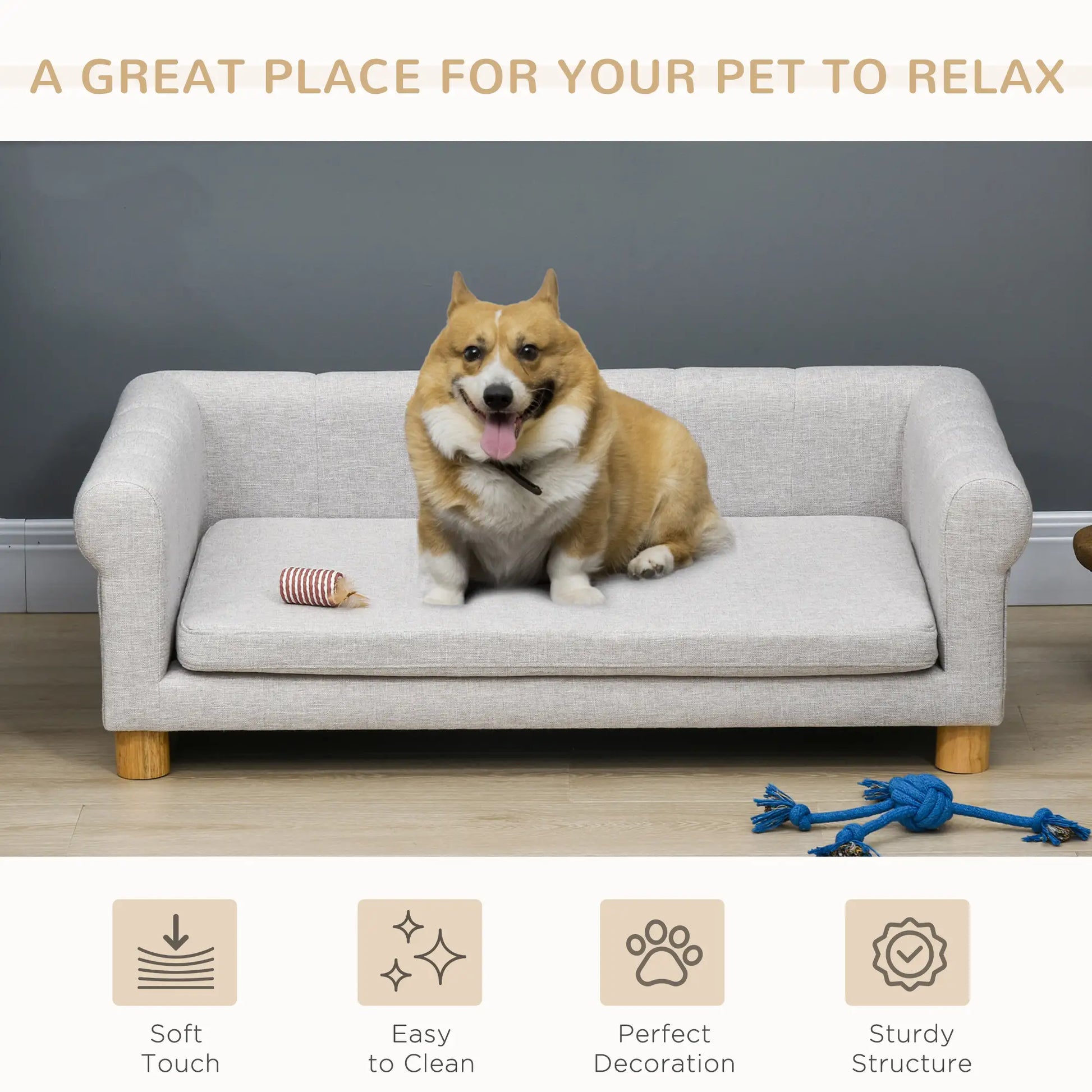 Modern Pet Sofa, Medium Large Dog Bed, Removable Cushion, Light Grey Dog Sofas at Gallery Canada