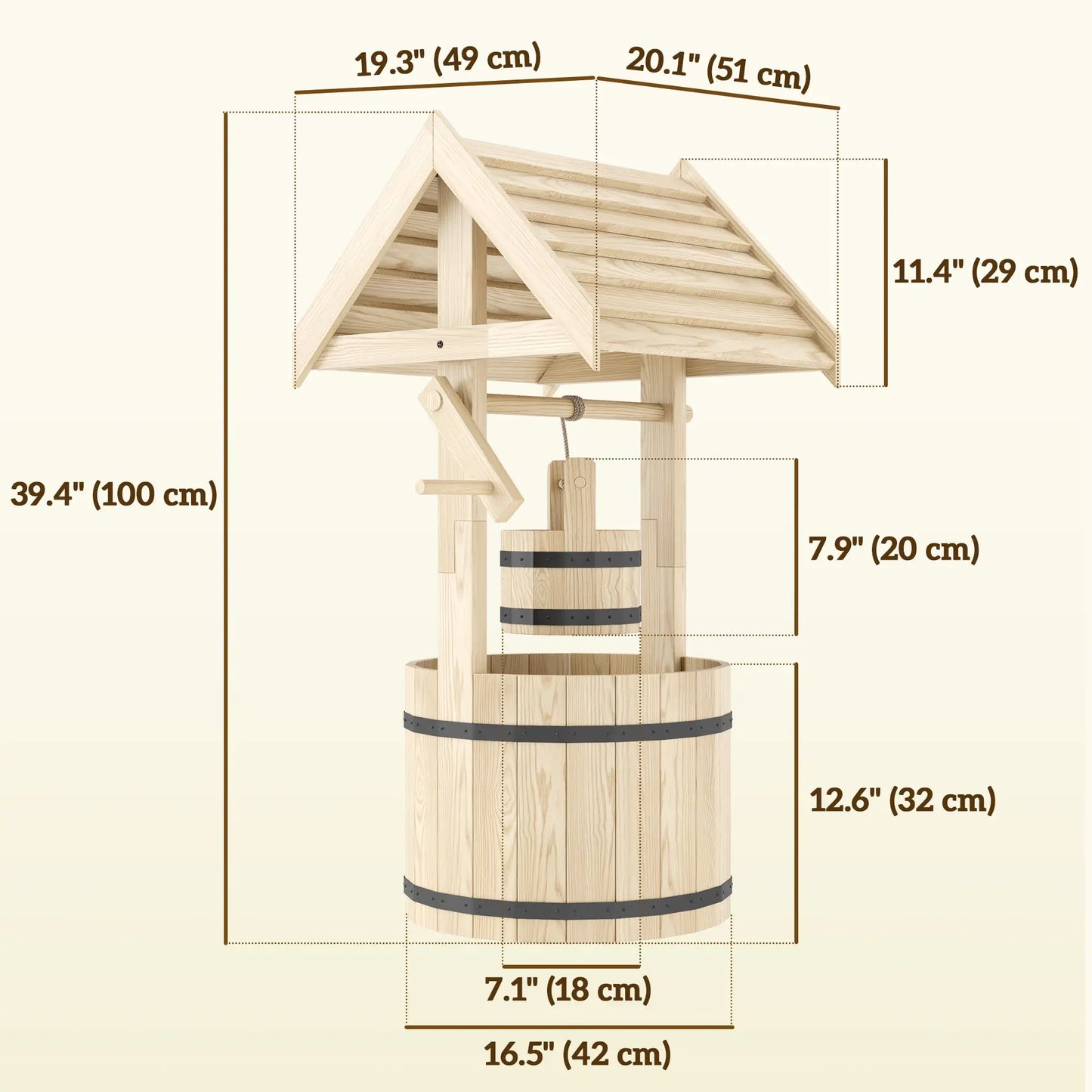 Wood Wishing Well Planter With Hanging Bucket, Natural Water Fountains at Gallery Canada