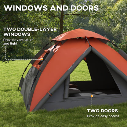 Pop up Camping Tent, 3-4 Man Family Tent, 3000mm Waterproof, with Carry Bag and Top Hook, Grey and Orange at Gallery Canada