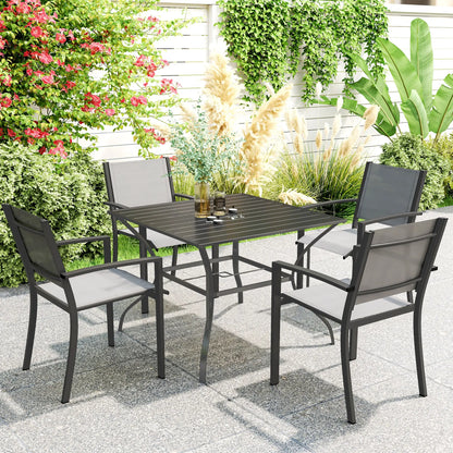 Square Outdoor Dining Table, Slatted Metal Top, 48 Inch, Dark Grey Patio Dinning Tables at Gallery Canada