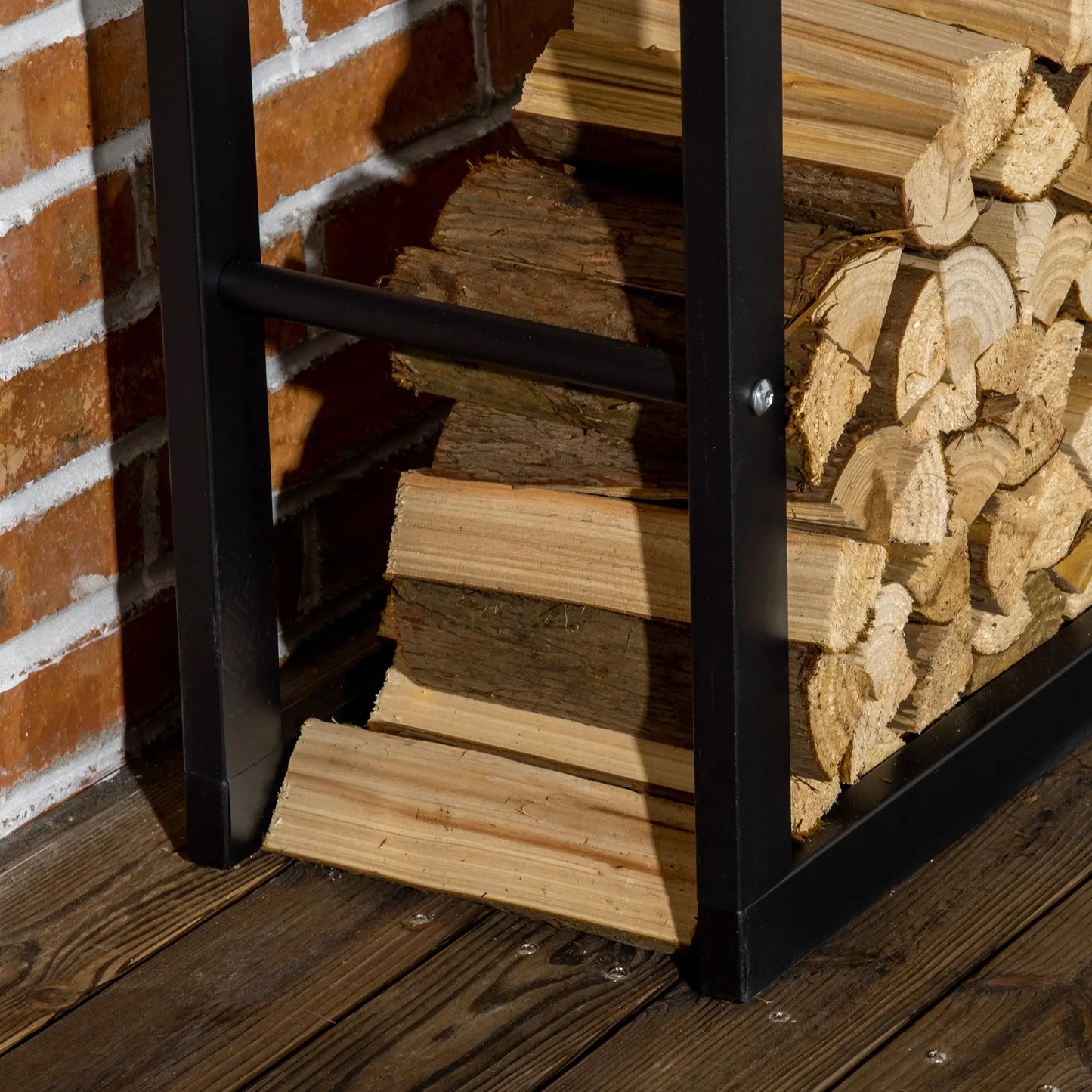 Outdoor Firewood Rack, Log Holder with Handles, 220 lbs Capacity, 23.6" x 9.8" x 59.1", Black Firewood Racks at Gallery Canada