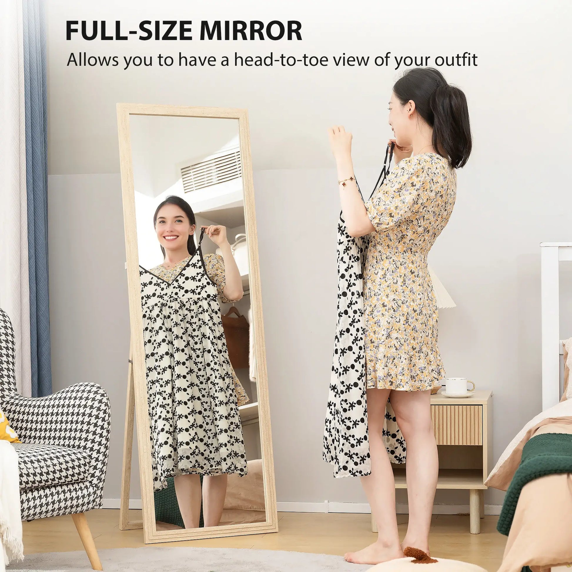 64" x 21" Full Length Mirror, Standing, Wall Mounted, Leaning, Bedroom, Living Room, Beige Full Length Mirrors at Gallery Canada