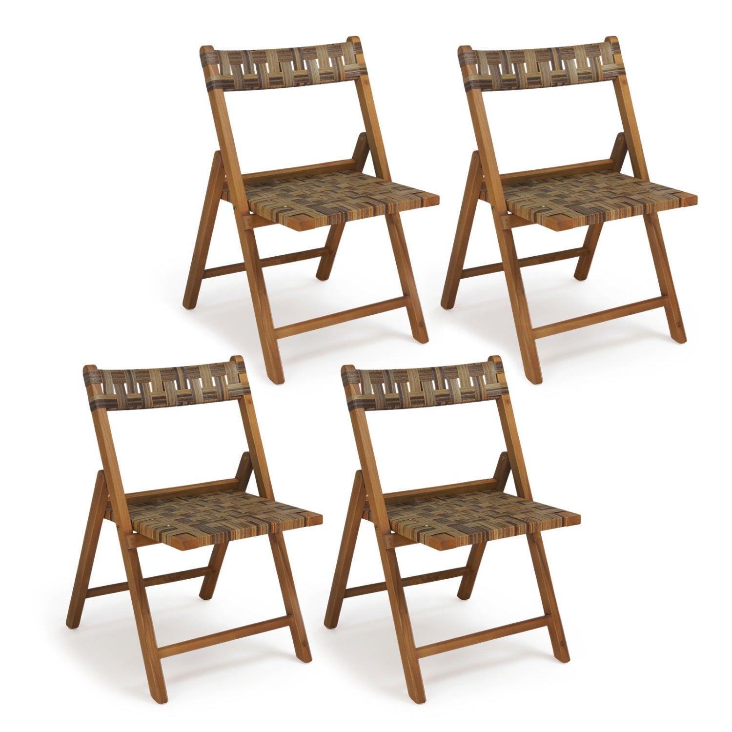 Teak Folding Chairs Set of 2 with Hand-Woven Rattan and Contoured Back Patio Dining Chairs at Gallery Canada