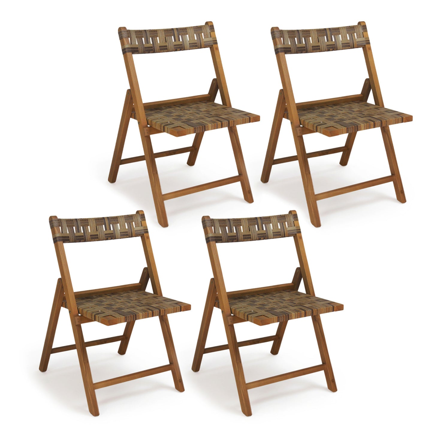 Teak Folding Chairs Set of 2 with Hand-Woven Rattan and Contoured Back Patio Dining Chairs at Gallery Canada