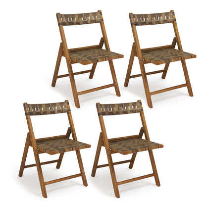Teak Folding Chairs Set of 2 with Hand-Woven Rattan and Contoured Back Patio Dining Chairs at Gallery Canada