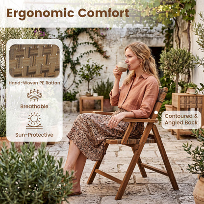 Teak Folding Chairs Set of 2 with Hand-Woven Rattan and Contoured Back Patio Dining Chairs at Gallery Canada