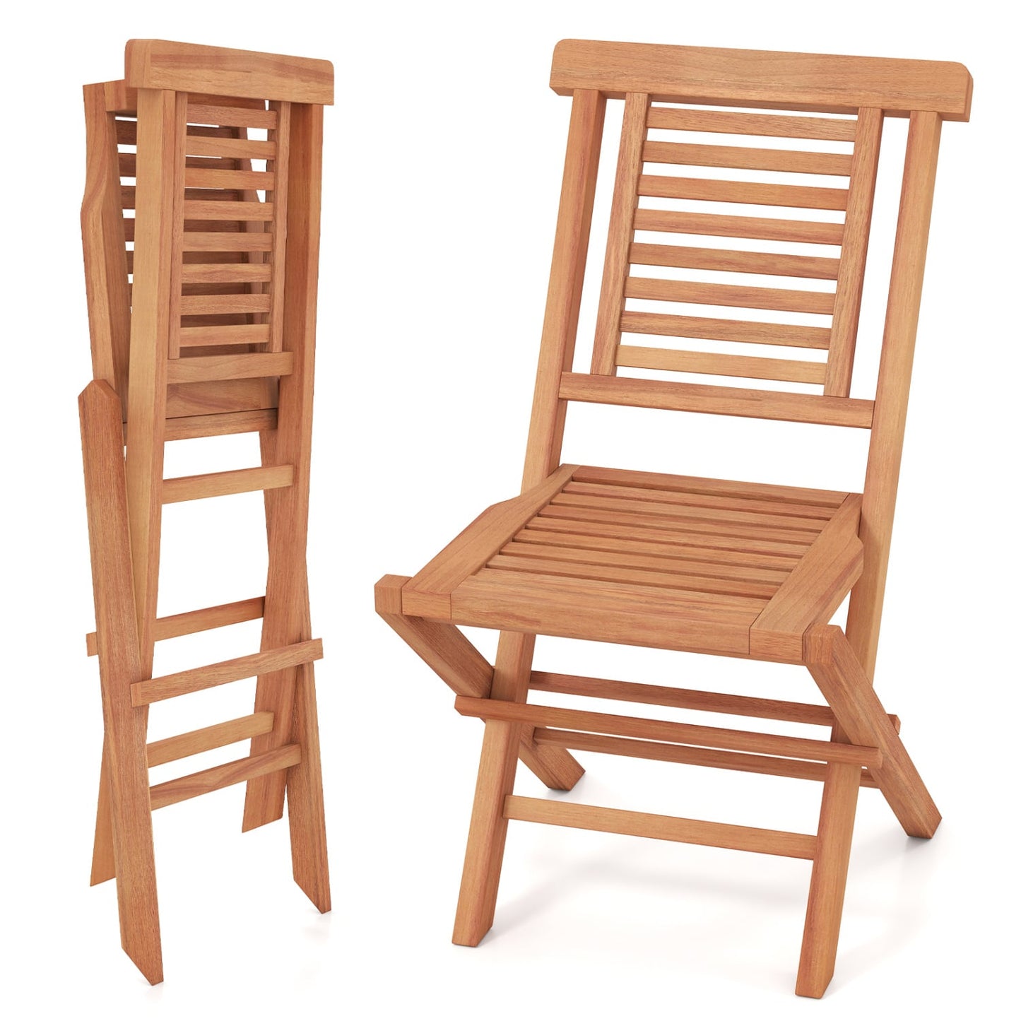Teak Folding Patio Chairs Set of 2, High Backrest