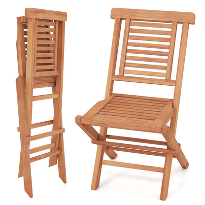 Teak Folding Patio Chairs Set of 2, High Backrest