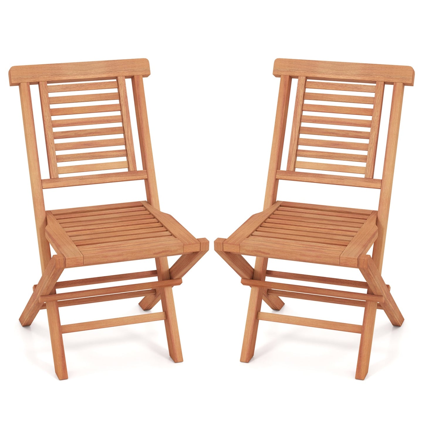 Teak Folding Patio Chairs Set of 2, High Backrest
