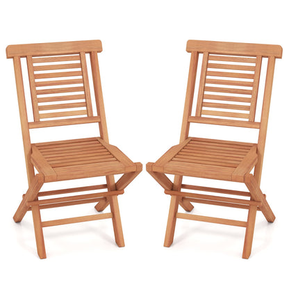 Teak Folding Patio Chairs Set of 2, High Backrest
