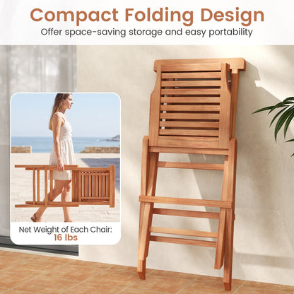 Teak Folding Patio Chairs Set of 2, High Backrest
