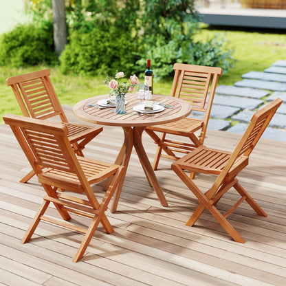 Teak Folding Patio Chairs Set of 2, High Backrest