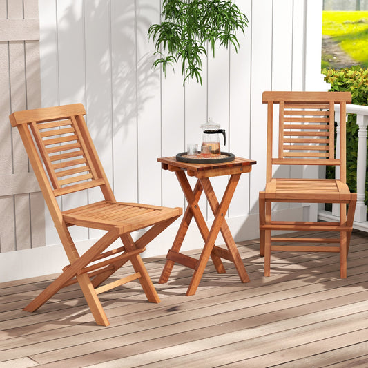 Teak Folding Patio Chairs Set of 2, High Backrest Patio Dining Chairs Natural at Gallery Canada