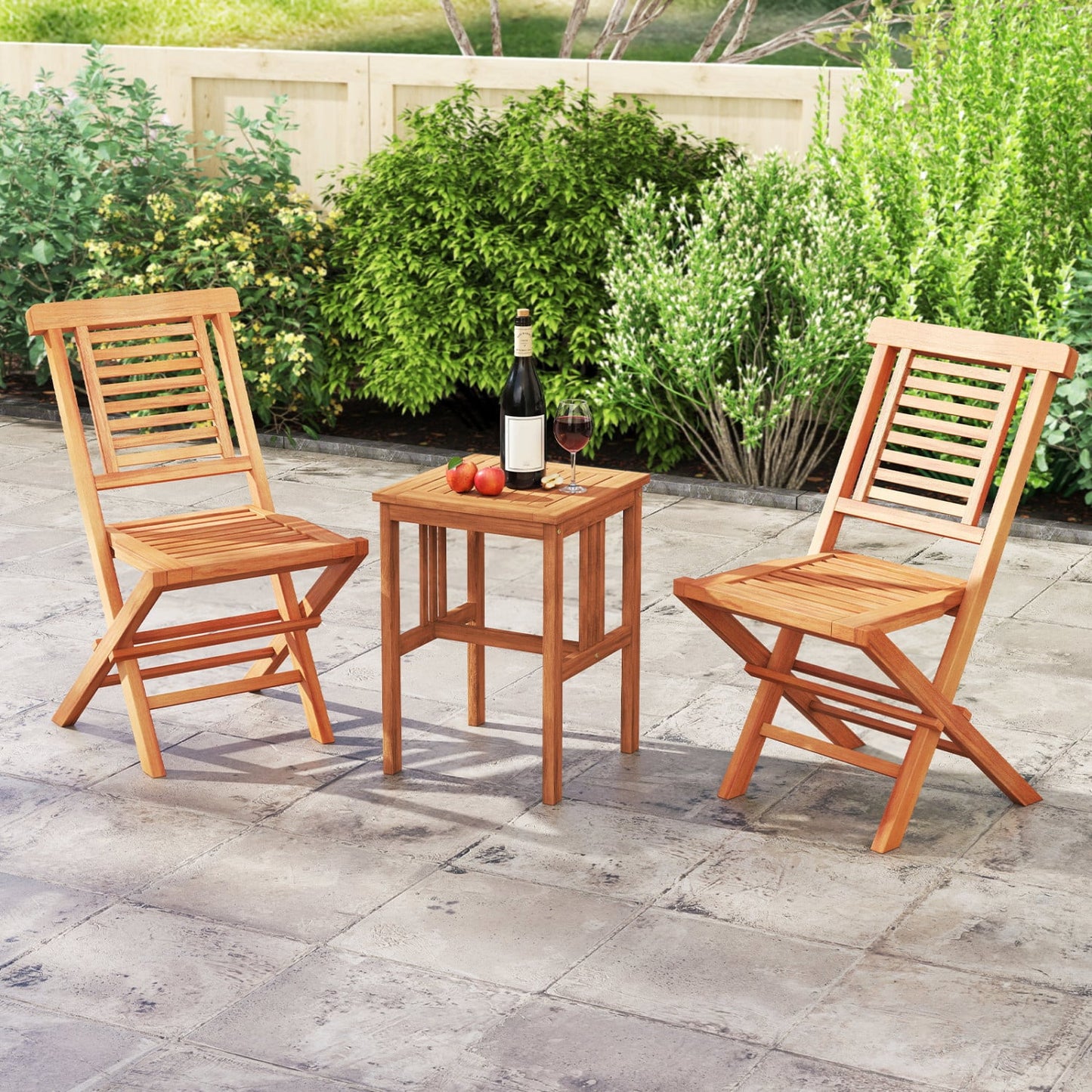 Teak Folding Patio Chairs Set of 2, High Backrest