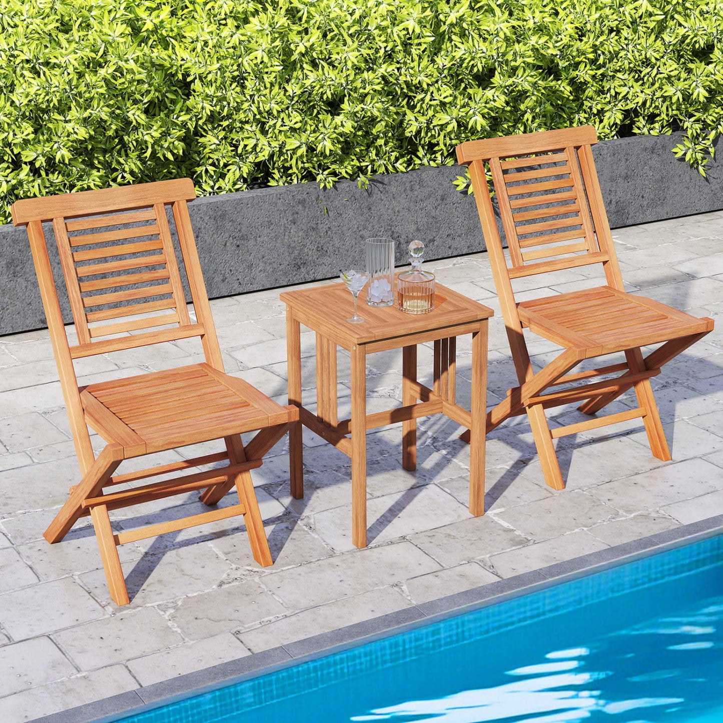 Teak Folding Patio Chairs Set of 2, High Backrest