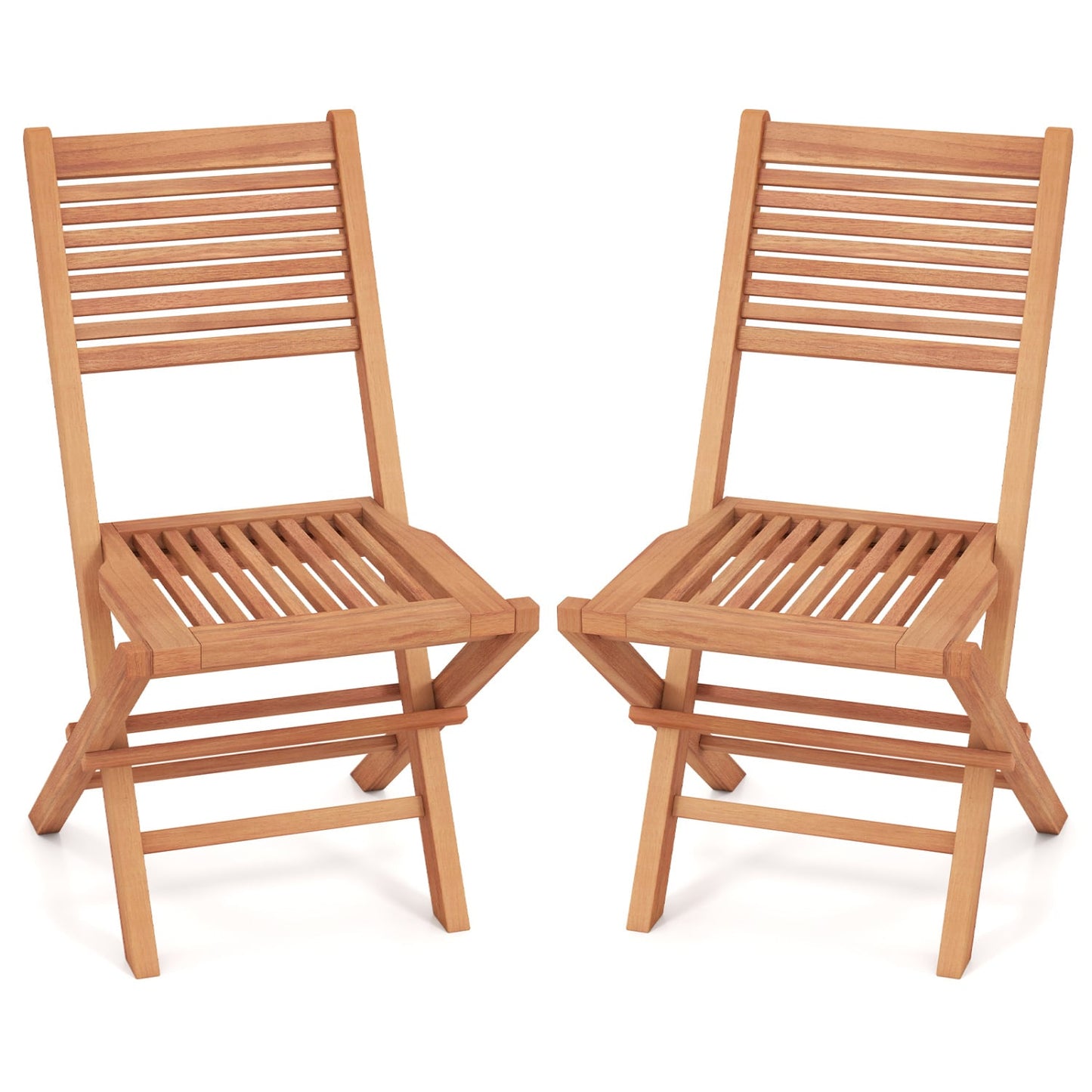 Chaises de patio pliantes en teck, ensemble de 2, siège à lattes