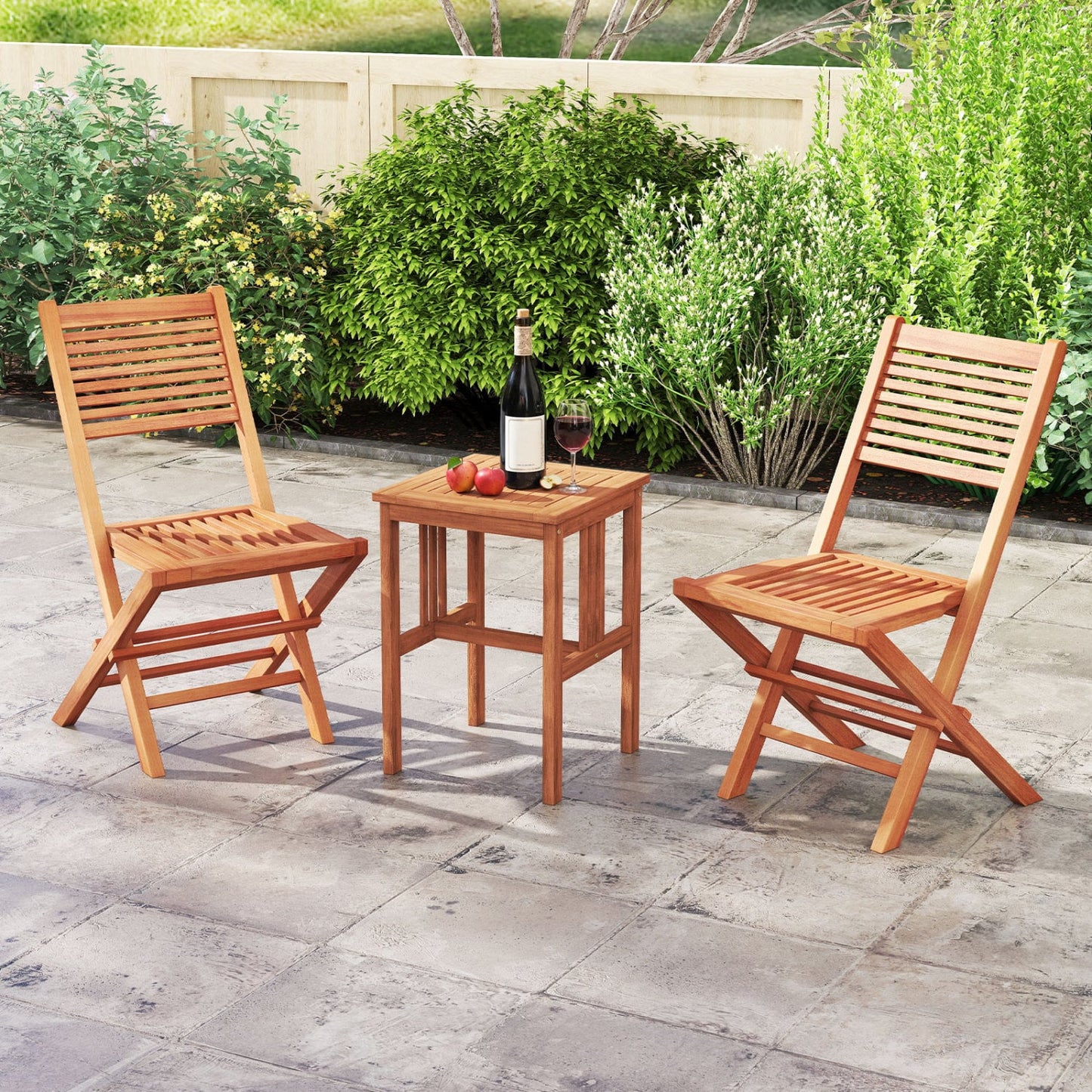 Chaises de patio pliantes en teck, ensemble de 2, siège à lattes