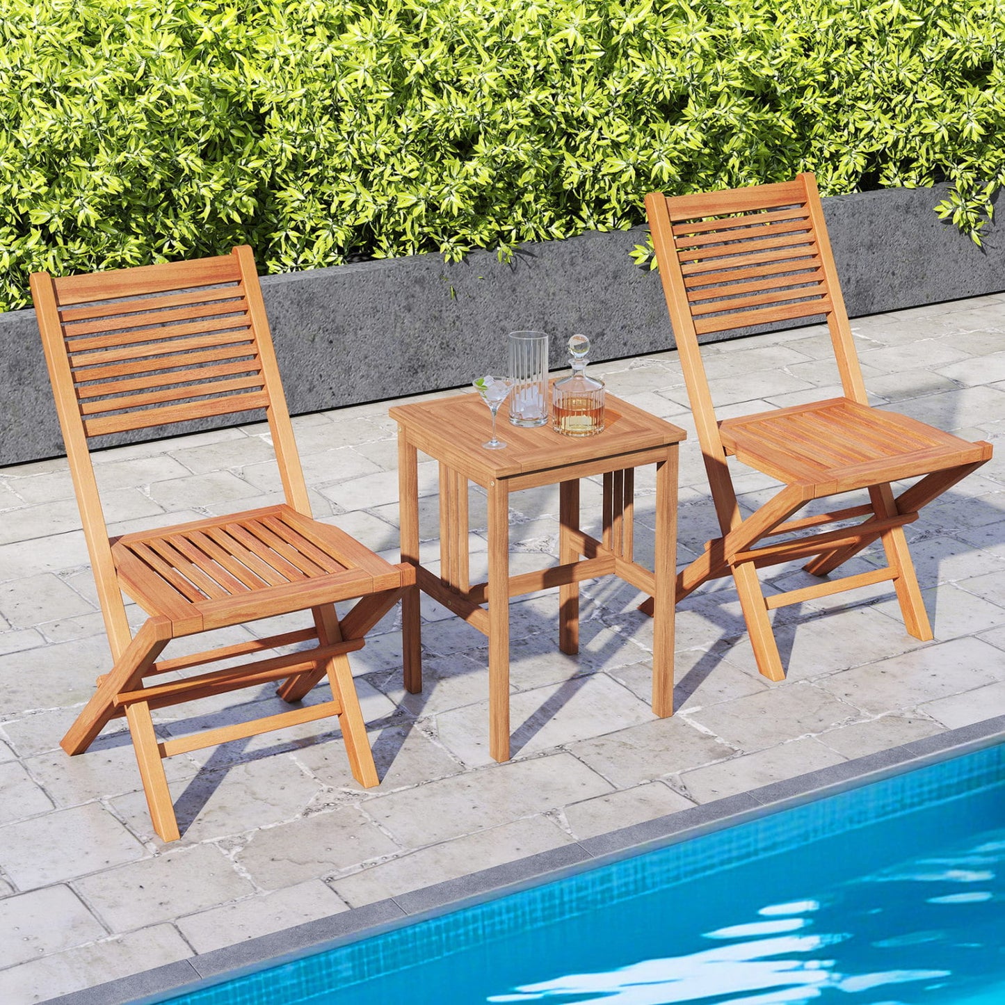 Chaises de patio pliantes en teck, ensemble de 2, siège à lattes