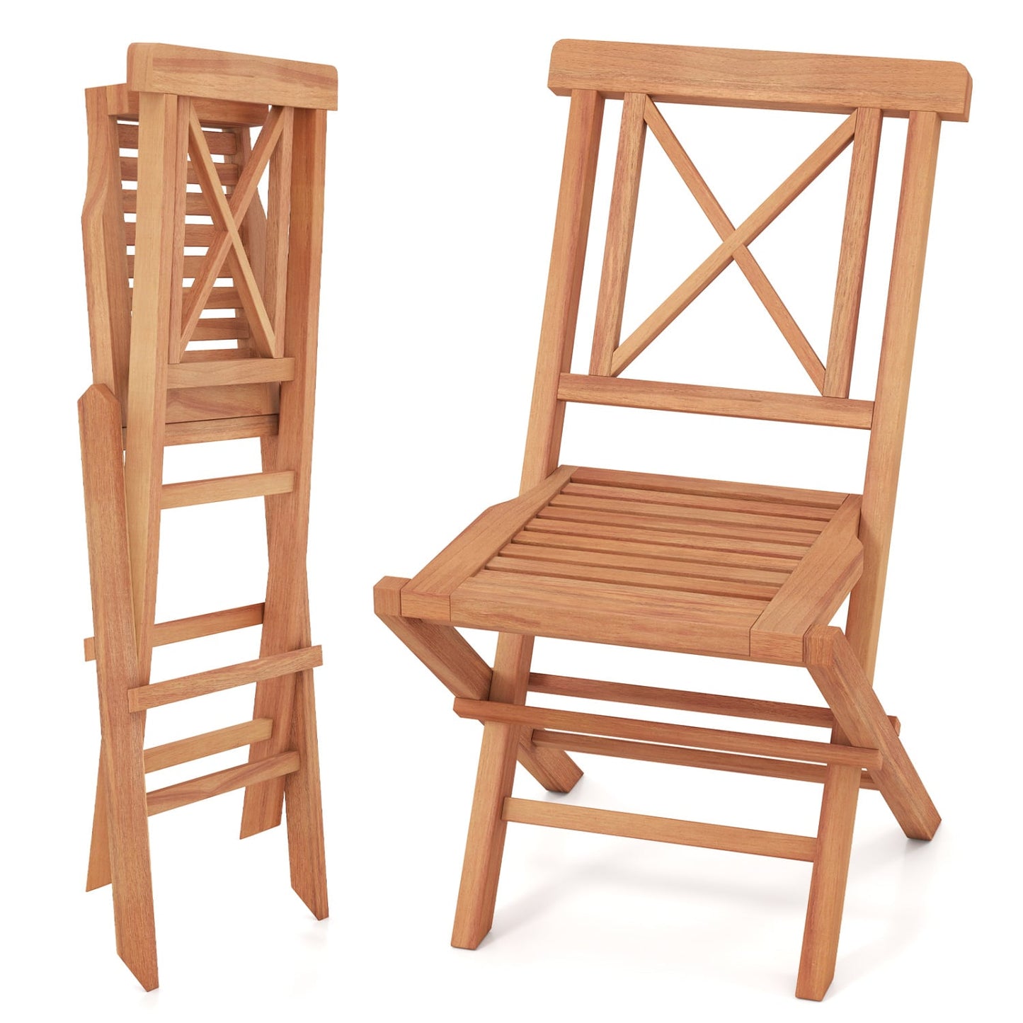 Chaises de patio pliantes (lot de 2), soutien dorsal de jardin, teck
