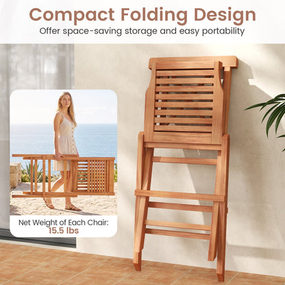 Chaises de patio pliantes (lot de 2), soutien dorsal de jardin, teck