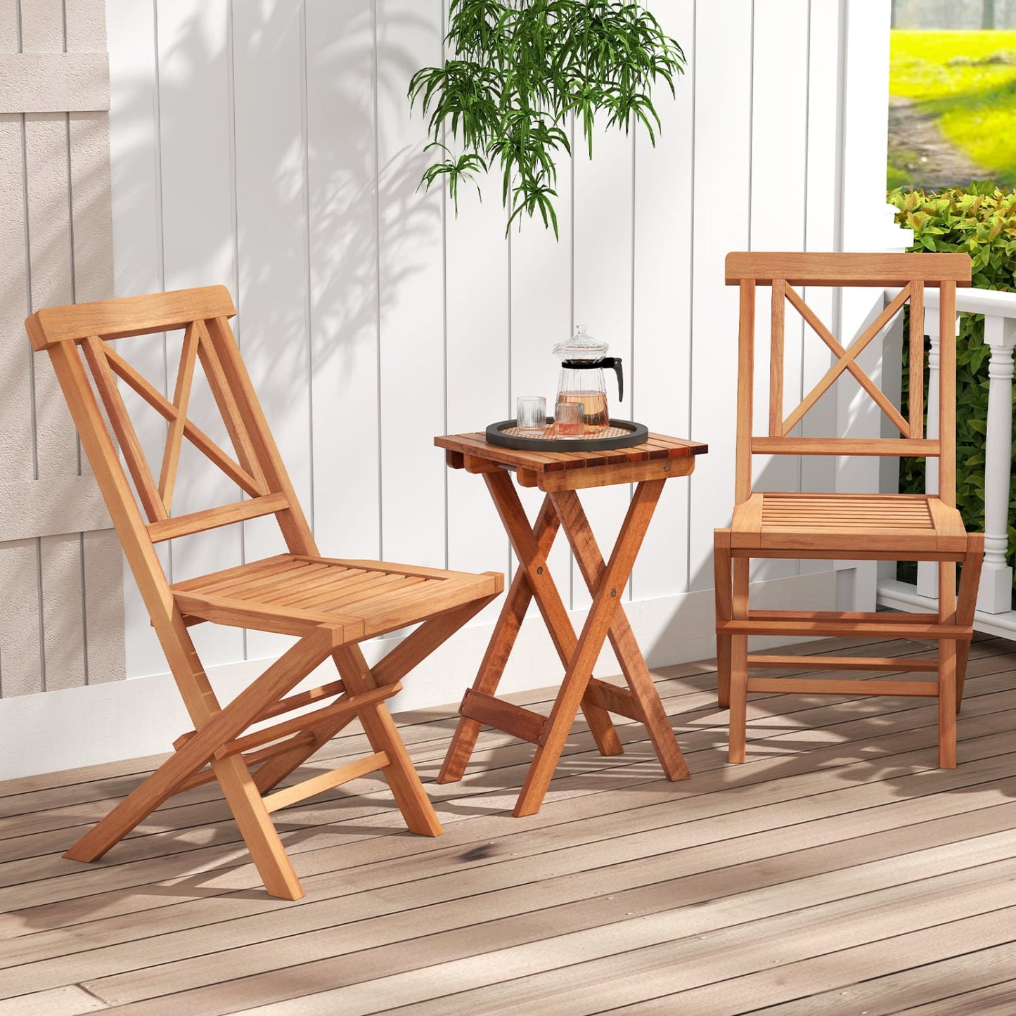 Chaises de patio pliantes (lot de 2), soutien dorsal de jardin, teck
