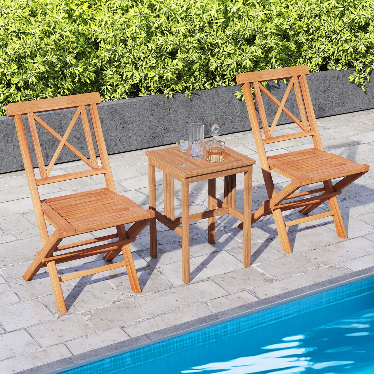 Chaises de patio pliantes (lot de 2), soutien dorsal de jardin, teck