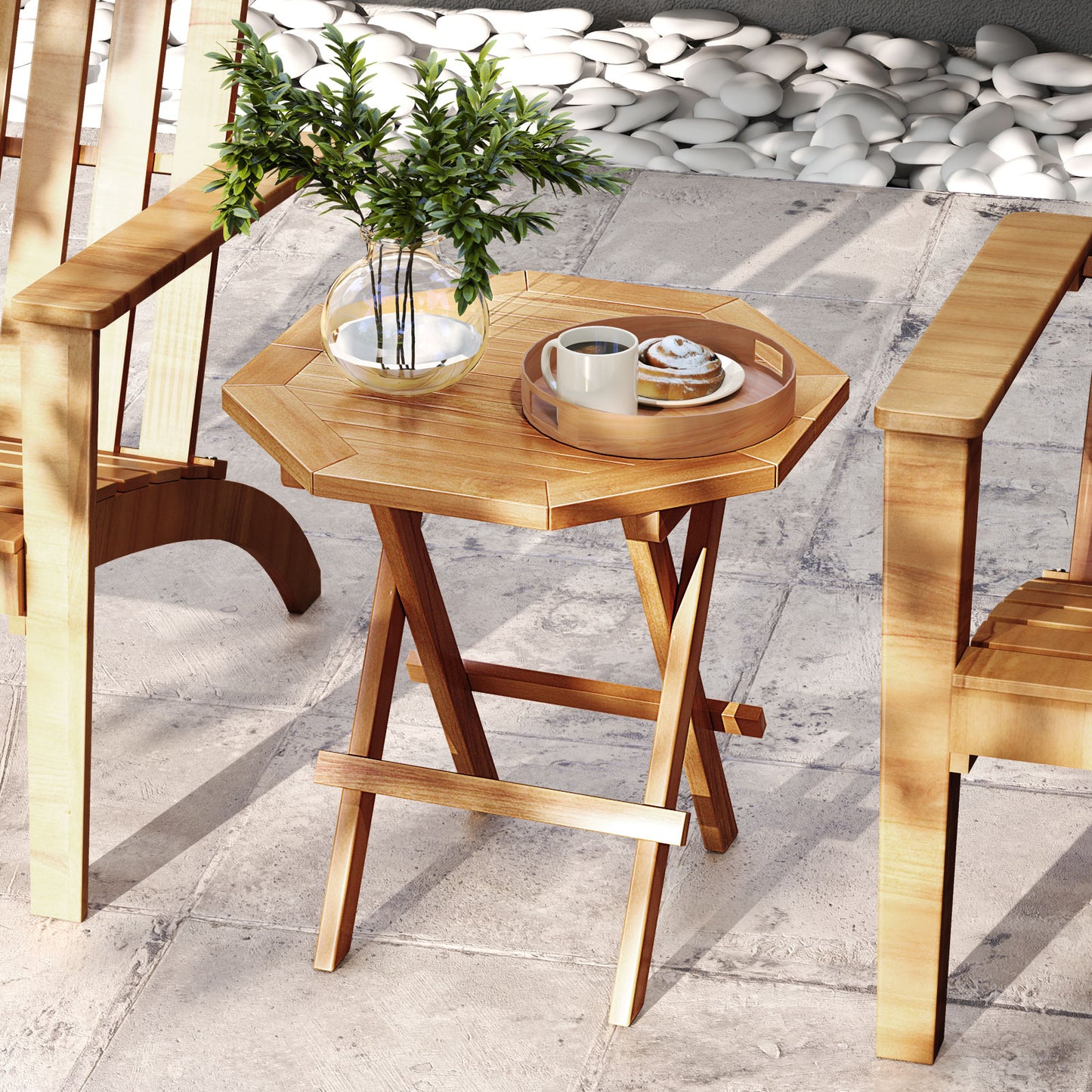 Teak Wood Octagon Coffee Table, X-Shaped Legs, Slatted Tabletop, Natural Patio Coffee Tables at Gallery Canada